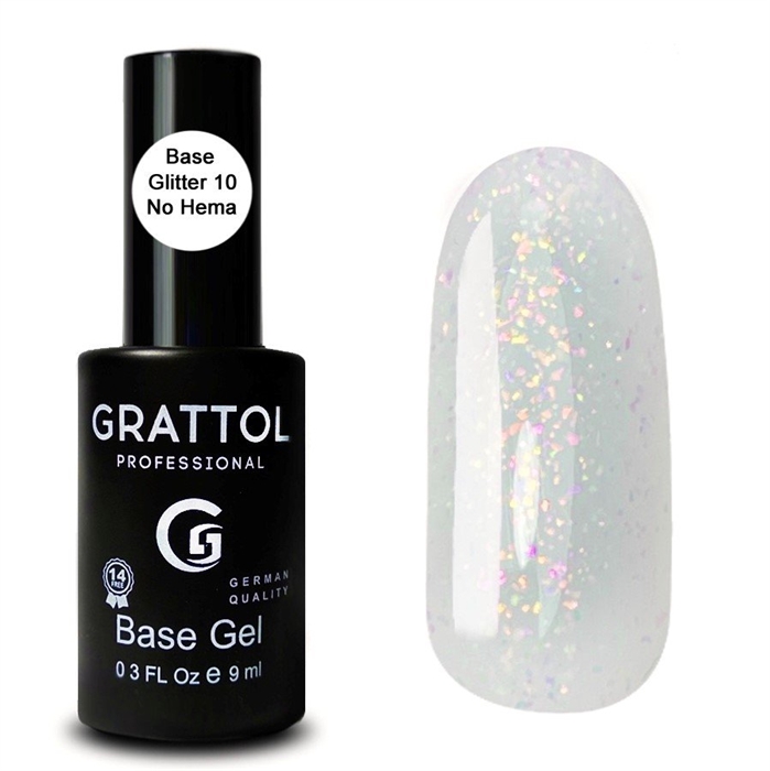 Grattol База Rubber Base Glitter №010 No Hema, 9мл Grattol_baseglitter10 - фото 21103