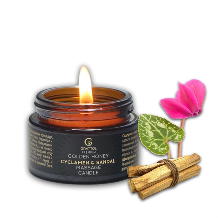 Grattol Premium Massage Candle - массажная свеча с ароматом Cyclamen & Sandal, 30мл - фото 21178