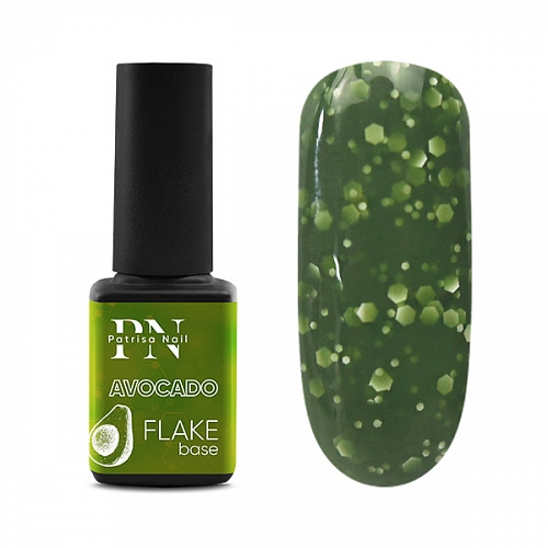 Patrisa Nail База Flake Avocado травянисто-зеленая с белыми шестигранниками,12мл B464 - фото 27256
