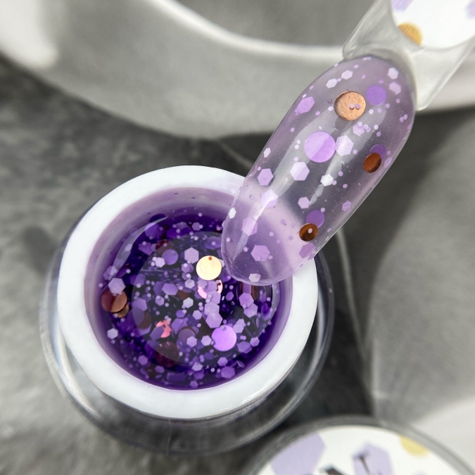 Patrisa Nail Гель для дизайна BUBBLE GEL Violety с крупным глиттером, 5г BD154 - фото 27321