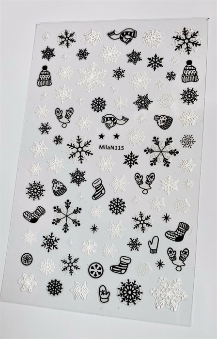MILA Наклейки Снежинки черно-белые(шапочка, шарфик, носок) MilaN115