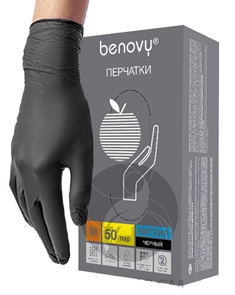 Перчатки BENOVY M черные 50 пар текстурир. на пальцах SFE6BK3583